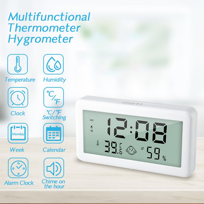 Többfunkciós LCD digitális óra hőmérő Higrométer ébresztőóra háttérvilágítással páratartalom Asztali asztali órák asztalhoz