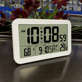 Daugiafunkcis LED didelio ekrano LCD skaitmeninis žadintuvas su termometru, higrometru, sieninis laikrodis, stalinio laikrodžio kalendorius