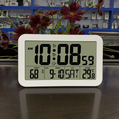 Daugiafunkcis LED didelio ekrano LCD skaitmeninis žadintuvas su termometru, higrometru, sieninis laikrodis, stalinio laikrodžio kalendorius
