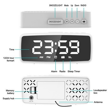 Ψηφιακό ξυπνητήρι LED Λειτουργία ραδιόφωνο Fm Snooze Ρολόι γραφείου Κρεβατοκάμαρα Τραπέζι κρεβατοκάμαρας Διακόσμηση USB Ρολόι σίγασης