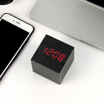Ξύλινο ψηφιακό LED Ξυπνητήρι Φωνητικός έλεγχος USB/AAA Ηλεκτρονικό επιτραπέζιο ρολόι πολλαπλών λειτουργιών Θερμοκρασία επιτραπέζιο ρολόι