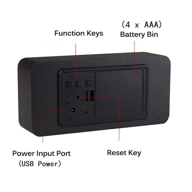 Medinis skaitmeninis LED žadintuvas valdomas balsu USB/AAA maitinamas elektroninis stalinis laikrodis daugiafunkcis temperatūros stalinio laikrodžio dekoras