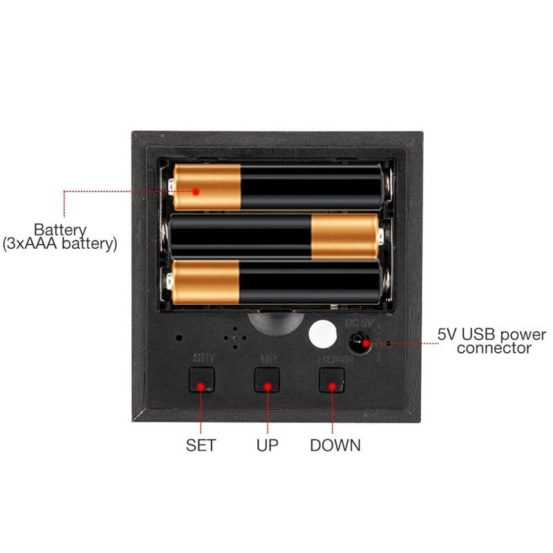 Medinis skaitmeninis LED žadintuvas valdomas balsu USB/AAA maitinamas elektroninis stalinis laikrodis daugiafunkcis temperatūros stalinio laikrodžio dekoras