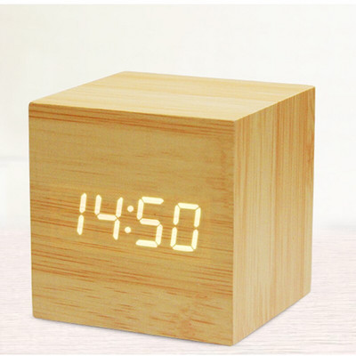 Divat mini fa óra LED elektronikus óra fa ébresztőóra hangvezérlés Ragyogó kreatív éjjeliszekrény diákóra