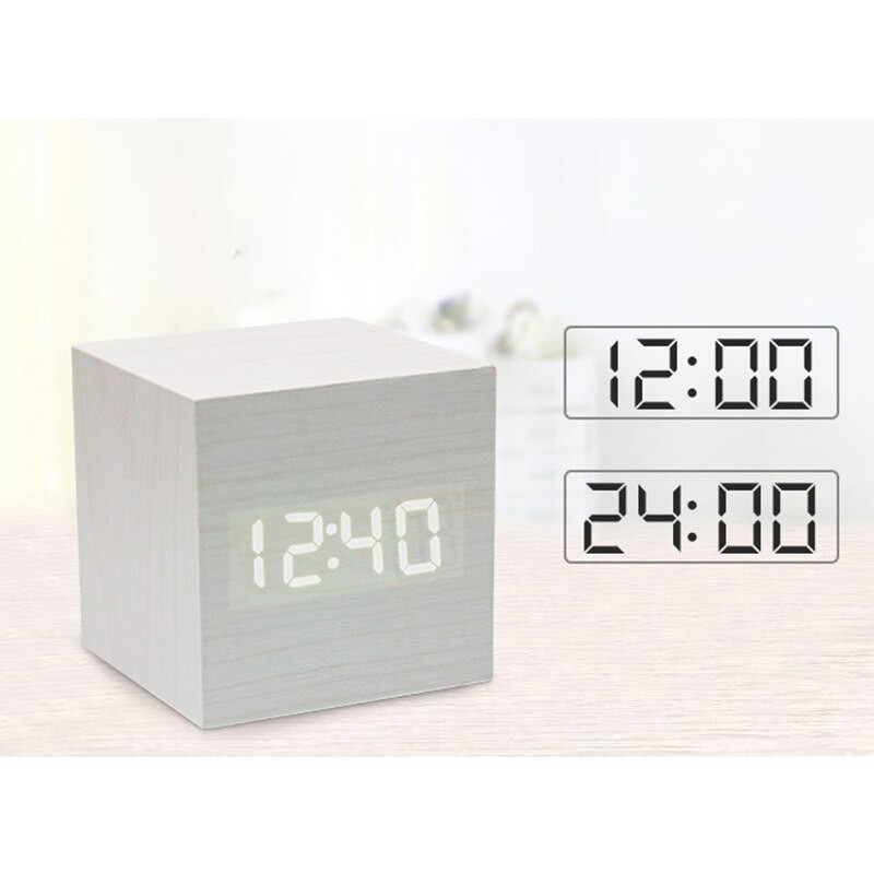 Divat mini fa óra LED elektronikus óra fa ébresztőóra hangvezérlés Ragyogó kreatív éjjeliszekrény diákóra