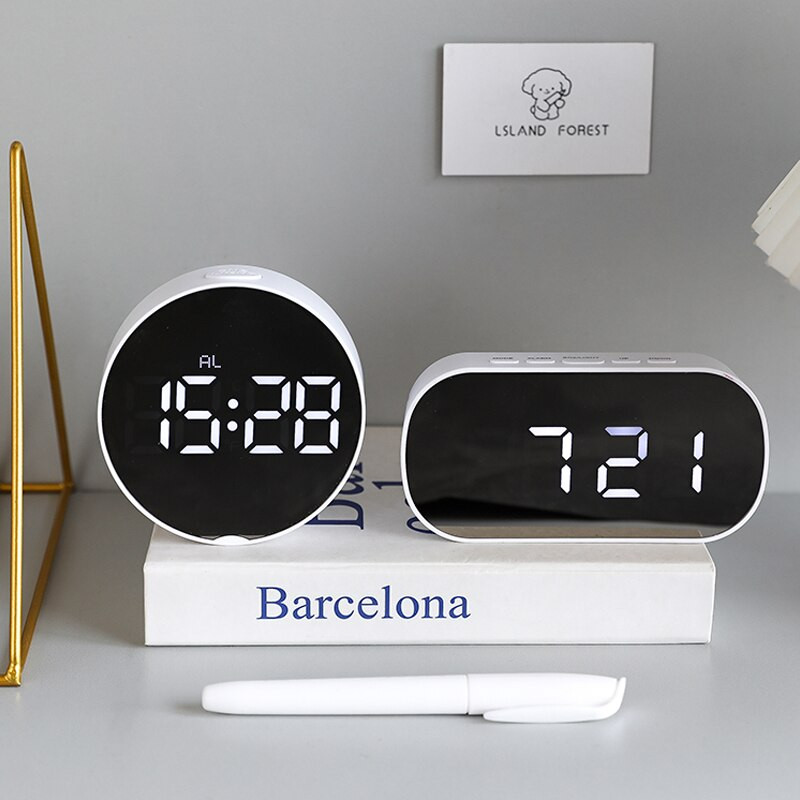 Oglindă LED Ceas cu alarmă digital Lumini de noapte Termometru Ceasuri de perete Lampă dreptunghi pătrat Ceas de masă multifuncțional USB/AAA