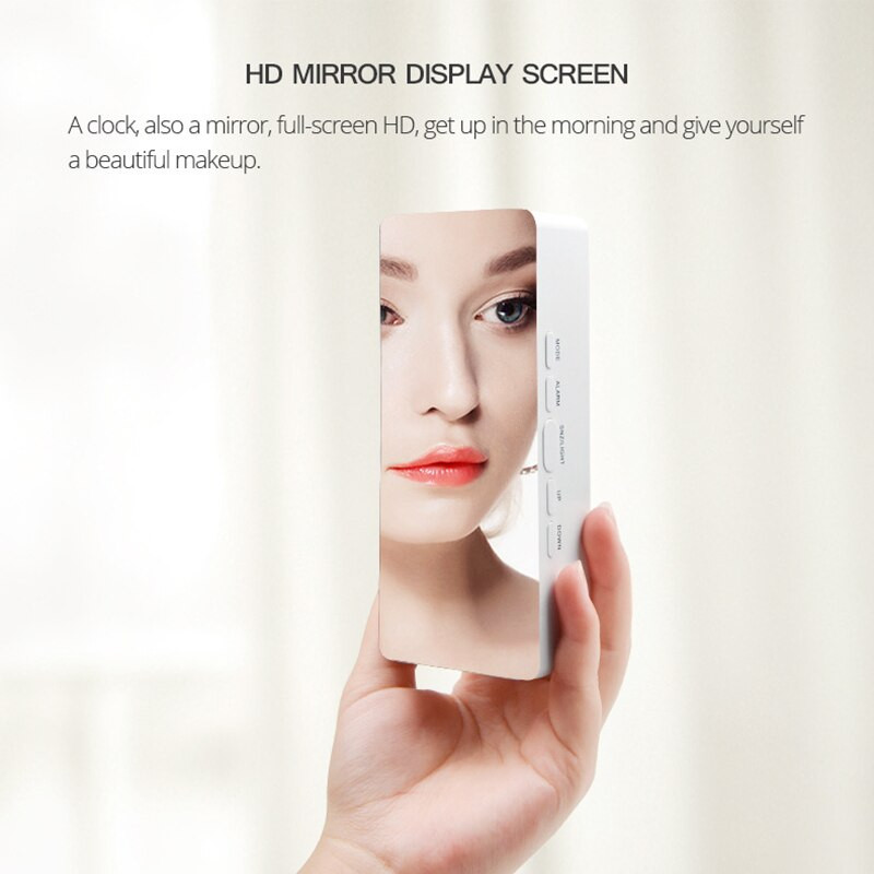 Ceas cu alarmă cu oglindă Ceas cu LED Ceas cu amânare digitală Ceas de masă Lumină cu trezire Afișaj electronic cu timp mare Ceas pentru decorarea casei