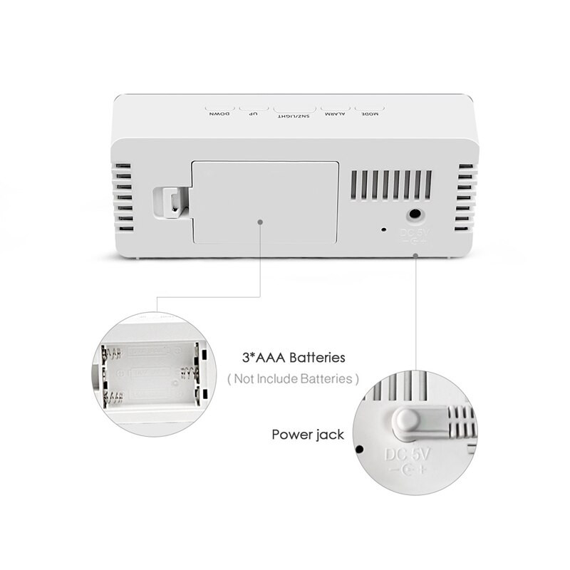 Ceas cu alarmă cu oglindă Ceas cu LED Ceas cu amânare digitală Ceas de masă Lumină cu trezire Afișaj electronic cu timp mare Ceas pentru decorarea casei