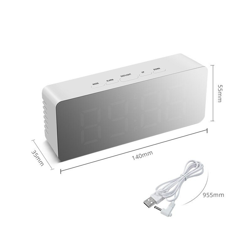 Ceas cu alarmă cu oglindă Ceas cu LED Ceas cu amânare digitală Ceas de masă Lumină cu trezire Afișaj electronic cu timp mare Ceas pentru decorarea casei
