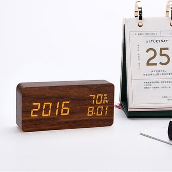 Ξυπνητήρι LED Ψηφιακό ξύλινο επιτραπέζιο ρολόι σπιτιού με φωνητικό έλεγχο υγρασίας θερμοκρασίας Snooze Ηλεκτρονικά επιτραπέζια ρολόγια