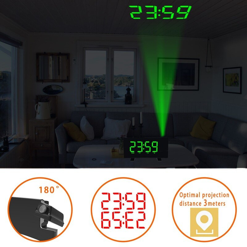 Intelligens ébresztőóra karóra FM rádiós óra kivetítő LED-del Digitális óra asztali elektronikus asztali óra Ébresztési idő Szundi 2 ébresztő