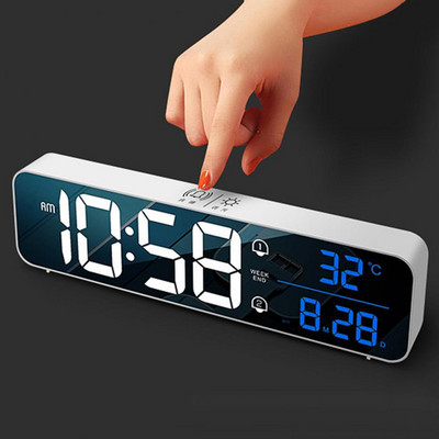 LED цифров будилник Дисплей за температура и дата Регулируем звук ABS Акумулаторен часовник за събуждане Измервател за офис настолен часовник