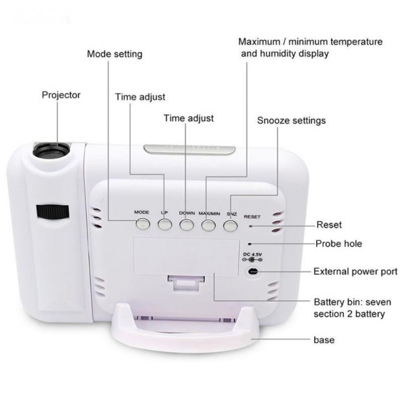 Projekcinis LCD žadintuvas su kalendoriumi orų stotimi orų termometru tylus skaitmeninis apšvietimas snaudimo laikrodis namų reikmenys