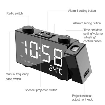Ψηφιακό ξυπνητήρι Ρολόι προβολής AM FM Ραδιόφωνο Ξυπνητήρι 4 Ρύθμιση φωτεινότητας USB Διπλό Ξυπνητήρι με λειτουργία αναβολής