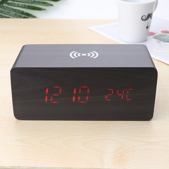 Ξυπνητήρι LED Ξύλινο ρολόι Τραπέζι φωνητικό έλεγχο Ψηφιακό ξύλινο Despertador Έξυπνο ασύρματο ρολόγια φόρτισης επιτραπέζια διακόσμηση