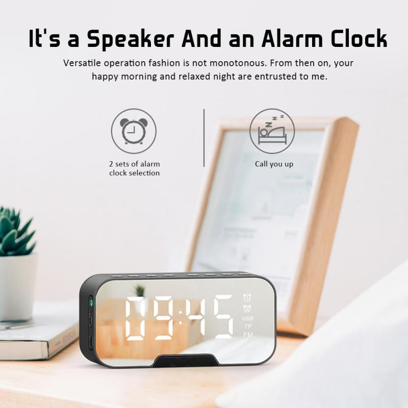 LED tükör képernyős ébresztőóra óra asztali digitális óra Despertador vezeték nélküli Bluetooth 5.0 hangszóró FM kihangosító asztali dekoráció