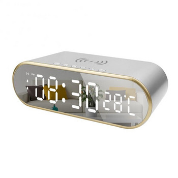 LED Ηλεκτρικό Ξυπνητήρι 15W Ψηφιακό Θερμόμετρο Ρολόι Τηλέφωνο Ασύρματος Φορτιστής Τραπέζι HD Καθρέφτης Ρολόι Ώρα Μνήμη Γρήγορη φόρτιση
