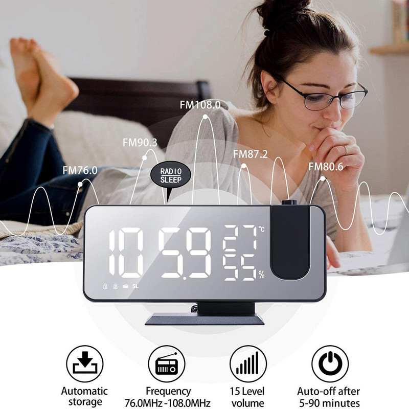 LED digitális ébresztőóra óra asztali elektronikus asztali órák USB ébresztő FM rádió idő projektor szundi funkció 2 ébresztőóra