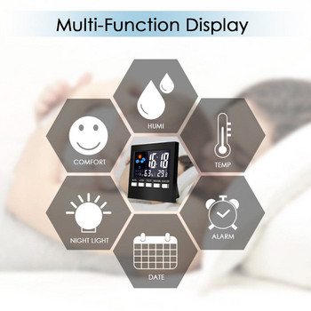 Έγχρωμη οθόνη καιρού Νέα ψηφιακή οθόνη Θερμόμετρο ρολόι υγρασίας Πολύχρωμο ξυπνητήρι LCD Ημερολόγιο Καιρού Pop