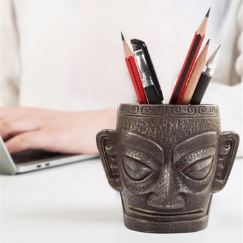 Sanxingdui Figure Pencil Holder Cultural Bronze Figure Shaped Pen Container Desk Organizer Διακοσμητικό Γλαστράκι για σκάλισμα