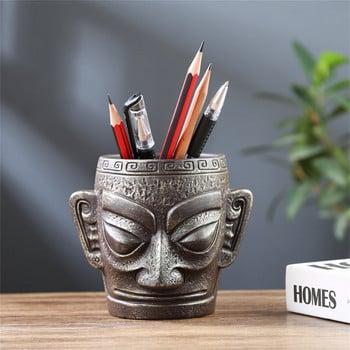 Sanxingdui Figure Pencil Holder Cultural Bronze Figure Shaped Pen Container Desk Organizer Διακοσμητικό Γλαστράκι για σκάλισμα