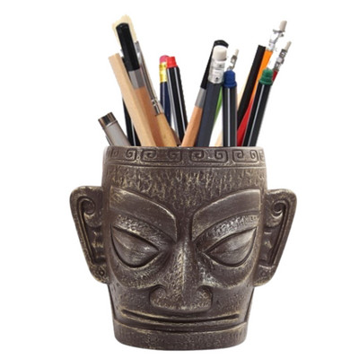 Sanxingdui Figure Pencil Holder Cultural Bronze Figure Shaped Pen Container Desk Organizer Διακοσμητικό Γλαστράκι για σκάλισμα