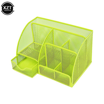 Метален офис органайзер Мрежеста настолна кутия за съхранение Аксесоари за канцеларски материали Поставка за козметика Куха седем решетка Консумативи за съхранение на бюро