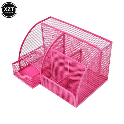 Метален офис органайзер Мрежеста настолна кутия за съхранение Аксесоари за канцеларски материали Поставка за козметика Куха седем решетка Консумативи за съхранение на бюро