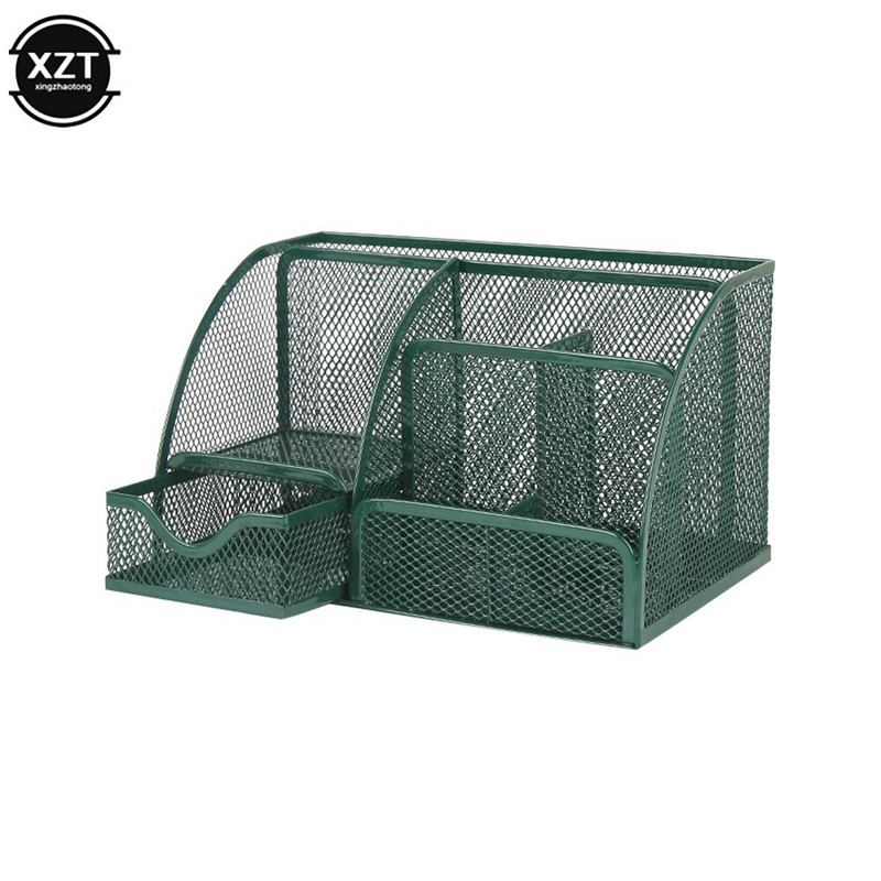 Метален офис органайзер Мрежеста настолна кутия за съхранение Аксесоари за канцеларски материали Поставка за козметика Куха седем решетка Консумативи за съхранение на бюро