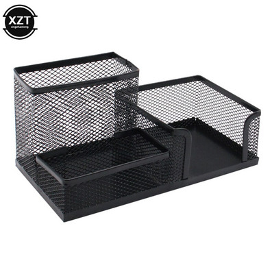 Daugiafunkcinis metalinio tinklelio rašomasis rašomasis rašiklio laikiklis pieštukų laikiklis su 3 skyreliais namų biuro studentams raštinės reikmenims