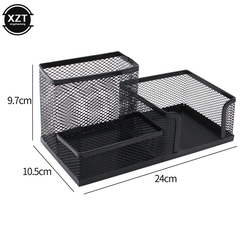 Daugiafunkcinis metalinio tinklelio rašomasis rašomasis rašiklio laikiklis pieštukų laikiklis su 3 skyreliais namų biuro studentams raštinės reikmenims