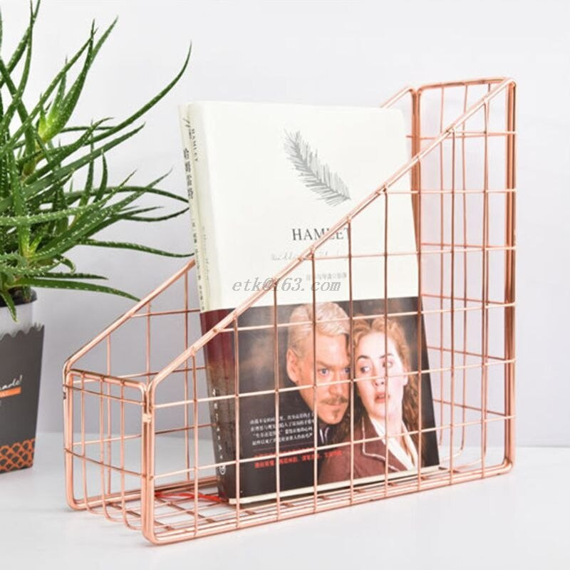 Suport pentru fișiere cu grilă din fier forjat nordic, raft de birou simplu, cu un singur strat, raft de depozitare pentru cărți pentru reviste, organizator de papetărie pentru birou la domiciliu