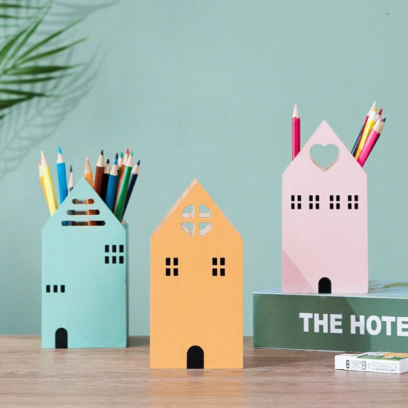 2022-es nagykereskedelem, új kawaii ház alakú fa tolltartó íróasztal-szervező tárolódoboz Iskolai irodai kiegészítők ceruzatartó