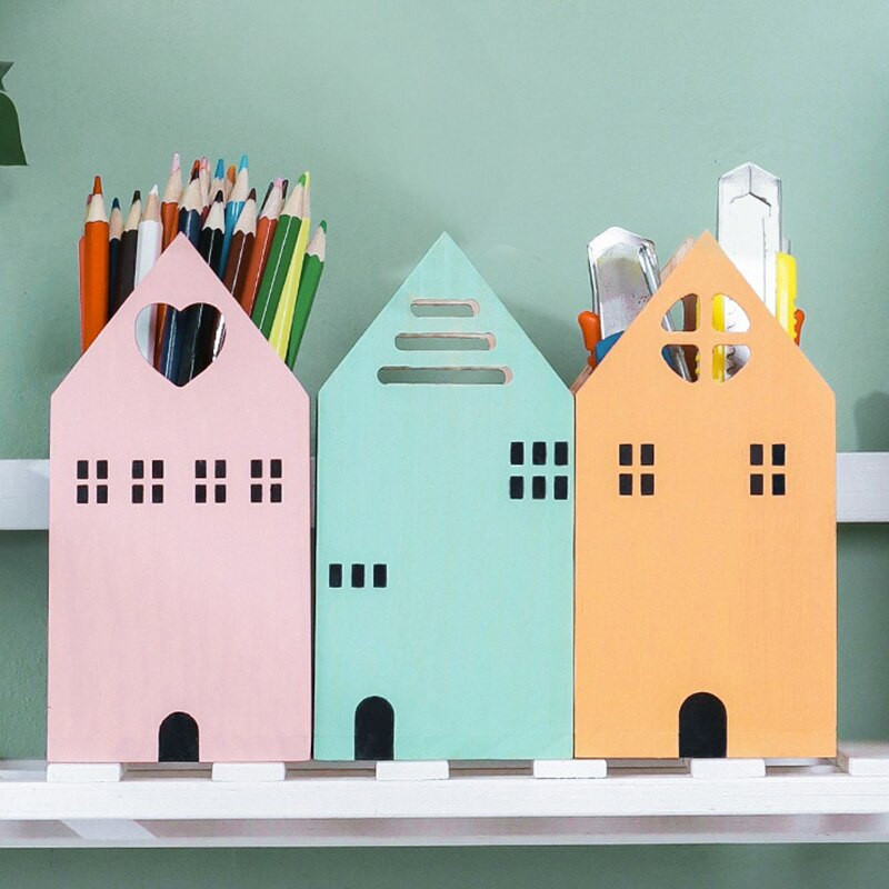 2022-es nagykereskedelem, új kawaii ház alakú fa tolltartó íróasztal-szervező tárolódoboz Iskolai irodai kiegészítők ceruzatartó