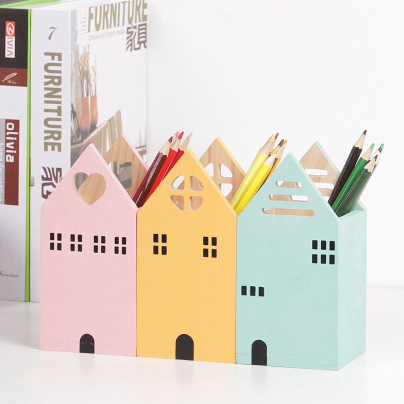 2022-es nagykereskedelem, új kawaii ház alakú fa tolltartó íróasztal-szervező tárolódoboz Iskolai irodai kiegészítők ceruzatartó