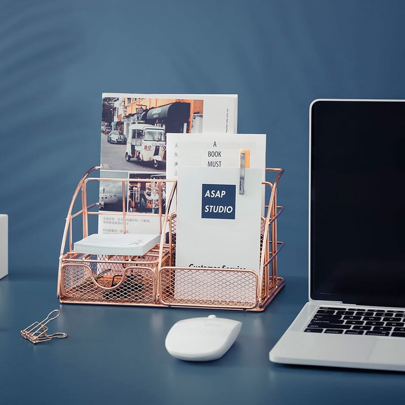 Tinklinis rašomasis staliukas rašiklio laikiklio priedai Sandėliavimo Caddy reikmenys Priedai su stalčiumi namų biuro darbalaukiui Rose Gold