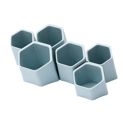 Paprastas daugiafunkcis šešiakampis raštinės reikmenų laikymo dėžutė, pritvirtinta prie sieninės lentynos, studento darbalaukio plastikinis kūrybinis rašiklio laikiklis