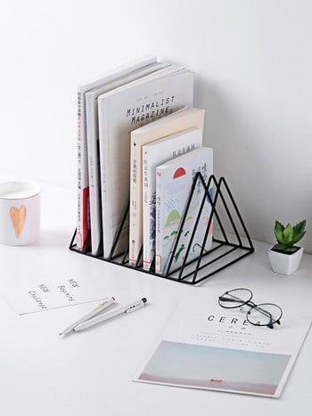 Nordic Wrought Iron Creative Triangle Bookshelf Iron Lp Record Rack Triangle Book Holder Magzine Desk Desk Storage Organizer