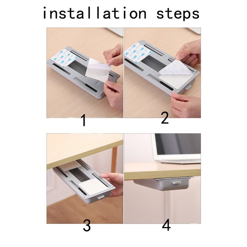 Lipni laikymo dėžutė po rašomuoju stalčiumi biuro rašiklio laikikliui Paslėptas makiažo dėklas, raštinės reikmenys