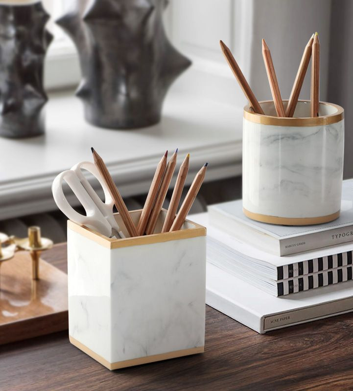 Dervos marbelizo rašiklio laikiklis Rašomasis stovas puodelis vaikiškam pieštuko laikiklio organizatoriui Mokyklos biuras mielas darbastalio namų dekoras