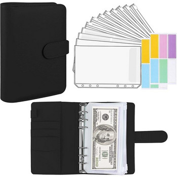 A6 Binder Pocket Zipper Bag Macaron Notebook Leather PU Loose-leaf Book Cash Budget Hand Ledger Storage Budget Binder Planner
