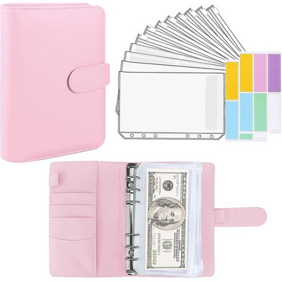 A6 Binder Pocket Zipper Bag Macaron Notebook Leather PU Loose-leaf Book Cash Budget Hand Ledger Storage Budget Binder Planner