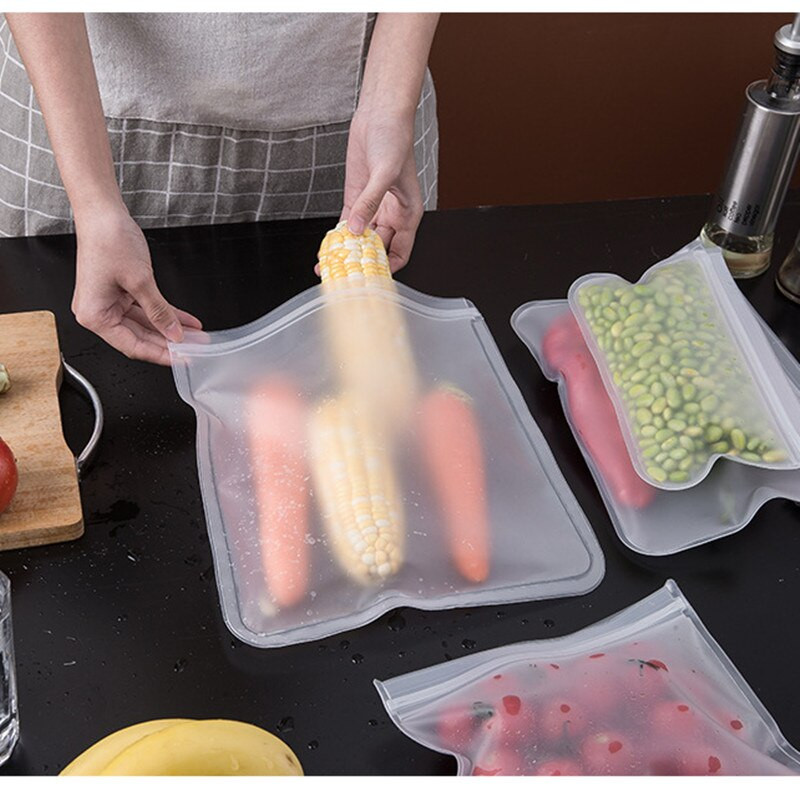 4 bucăți recipiente pentru depozitarea alimentelor din silicon, reutilizabile, pentru păstrare în stare proaspătă, fermoar rezistent la scurgeri, pentru depozitare în frigider, organizator de bucătărie, ambalaj alimentar PEVA