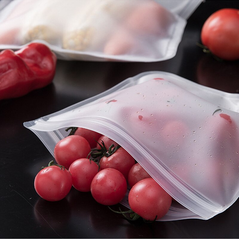 4 bucăți recipiente pentru depozitarea alimentelor din silicon, reutilizabile, pentru păstrare în stare proaspătă, fermoar rezistent la scurgeri, pentru depozitare în frigider, organizator de bucătărie, ambalaj alimentar PEVA