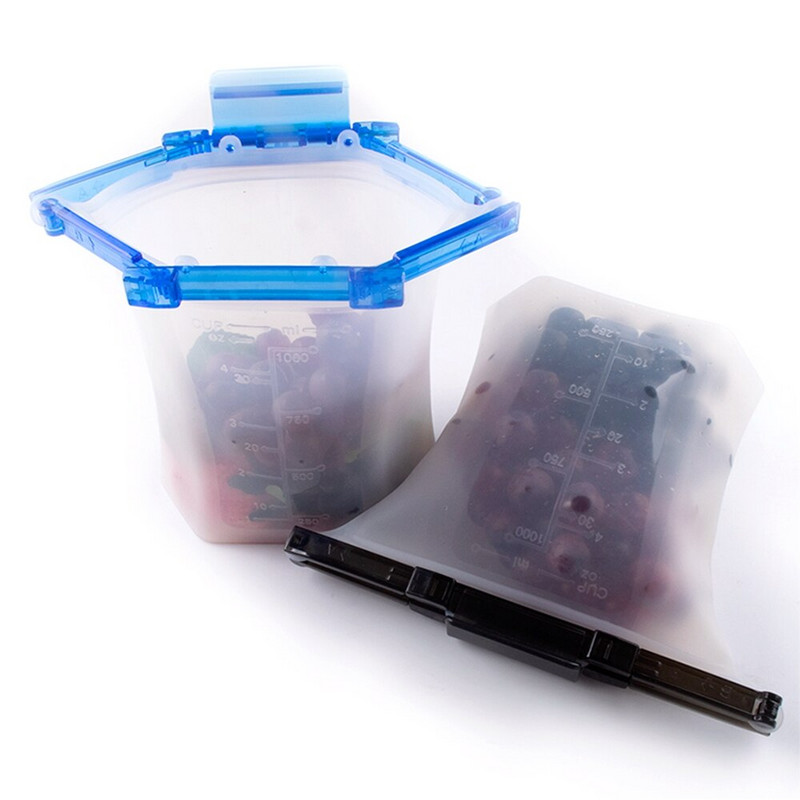 4 опаковки Силиконова торбичка за храна 1500 мл 1000 мл Многократна торбичка за прясна храна Чанта за съхранение на храна Чанта за фризер Чанта за закуски Непропускливи контейнери Многоцветни