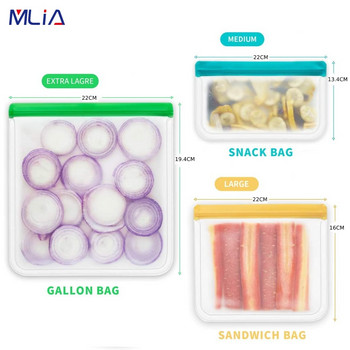 MLIA 12Pcs/Σετ Σακούλα σιλικόνης PEVA Δοχεία αποθήκευσης τροφίμων από σιλικόνη στεγανή επαναχρησιμοποιήσιμη κλειστή τσάντα Fresh bag Τσάντα αποθήκευσης τροφίμων