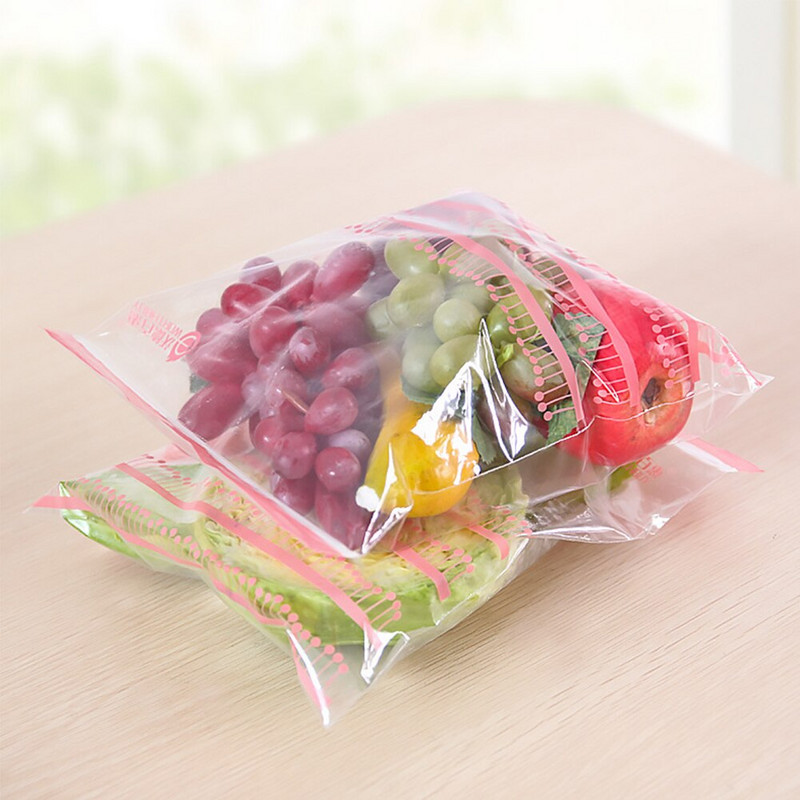 50PC Затваряща се пластмасова обвивка с цип Свежи торбички Чанти за съхранение на храна Съхранение във фризер Плодове за пътуване Органайзер за съхранение на храна