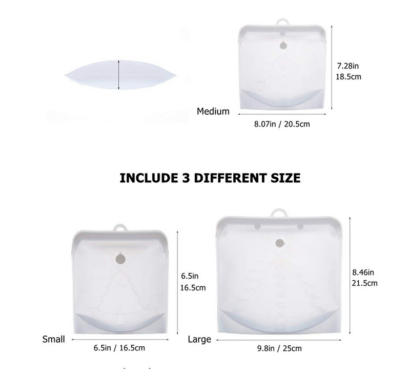 2 komada vrećica za pohranu hrane za višekratnu upotrebu Veliki srednji kombinirani set Nepropusni spremnici Silikonska vrećica za svježu hranu Voćni užina Sendviči