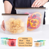 Силиконова чанта за многократна употреба, устойчива на висока температура, запечатана чанта, хладилник, фризер, микровълнова фурна, чанта за храна, 1000 мл
