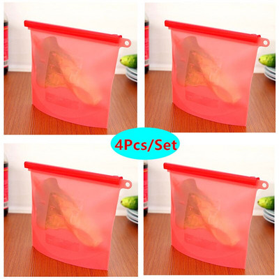 Силиконова чанта за многократна употреба, устойчива на висока температура, запечатана чанта, хладилник, фризер, микровълнова фурна, чанта за храна, 1000 мл